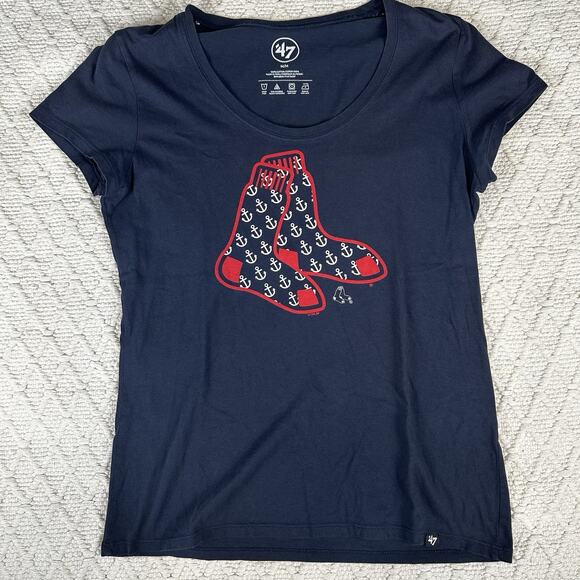 Boston Red Sox MLB 47 Brand Logo T-Shirt Tee Navy Blue Women's MEDIUM - Picture 1 of 5